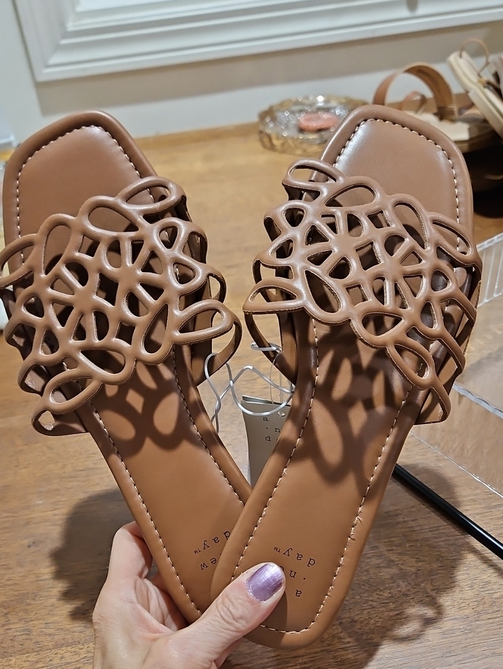 a new day Brown Cutout Slide Sandals